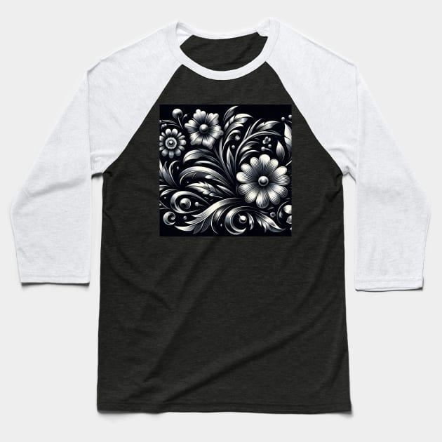 Silver Floral Illustration Baseball T-Shirt by Jenni Arts